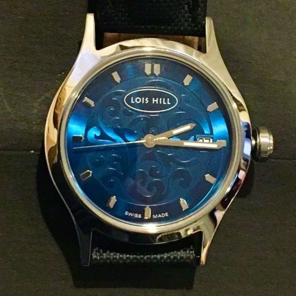 LOIS HILL Swiss Blue Round Face Watch with Black Leather Replacement Band - Picture 7 of 16